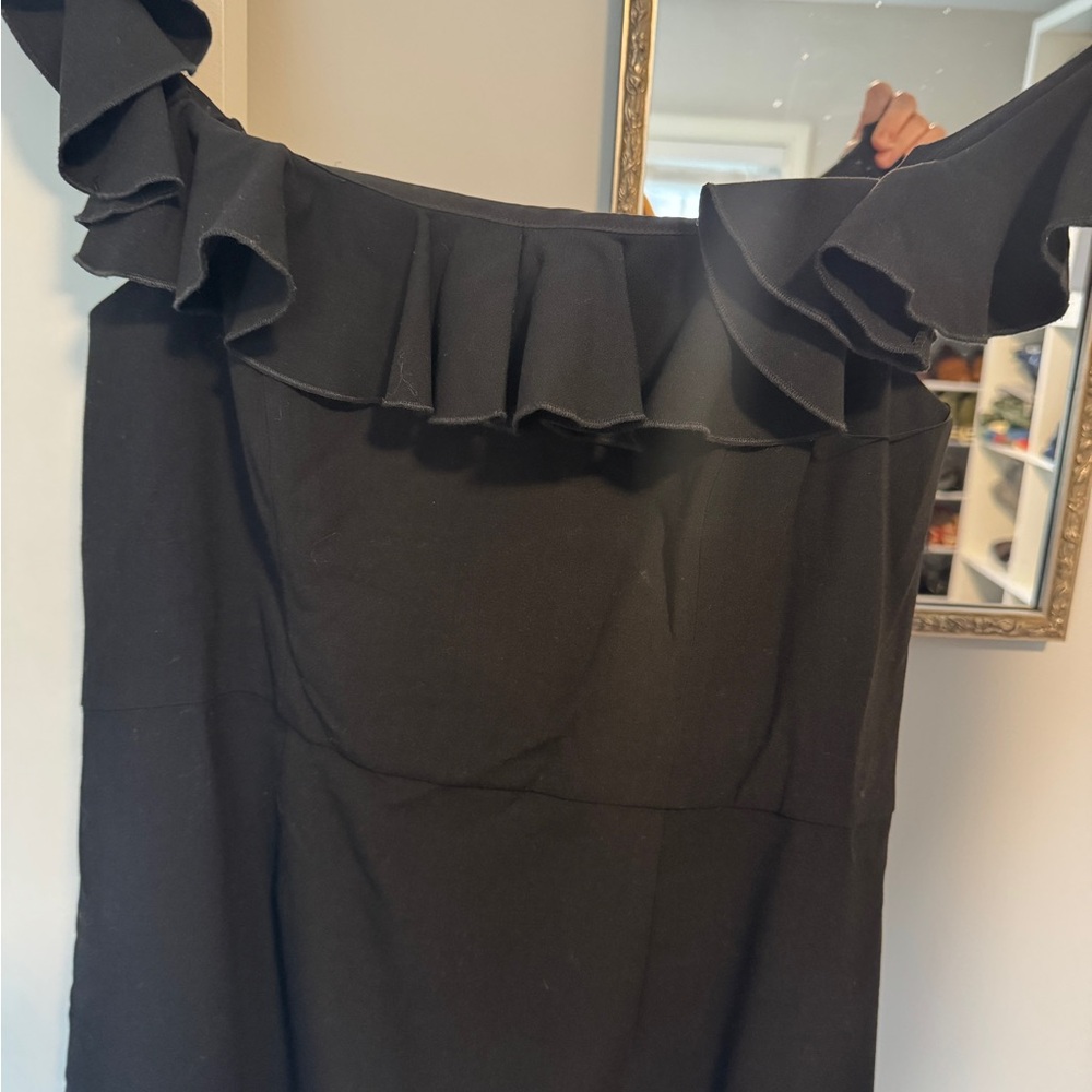 French Connection Black Off-Shoulder Ruffle Dress